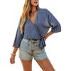 imageCUPSHE Women Swimsuit Coverup Tops Swiss Dot Short Sleeve Summer Blouse Tie Waist Casual Beach Cover UpsBlue