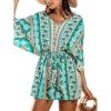 imageCUPSHE Womens Romper V Neck Half Sleeves Waist Boho Wide leg Jumpsuit Outfit Coverup Casual VacationMint