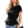 imageCUPSHE Womens Summer Elegant Comfort TShirt Short Sleeve Batwing Sleeve Front Tie Asymmetric Work Blouse ShirtBlack