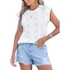 imageCUPSHE Womens Summer Tops Elegant Basic TShirt Cap Sleeve Sheer Lace Eyelet Embroidered Work Blouse ShirtWhite