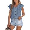imageCUPSHE Womens Summer Tops Eyelet Embroidered Flutter Sleeves Button Fron Top Blouse 2025 FashionBlue