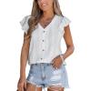 imageCUPSHE Womens Summer Tops Eyelet Embroidered Flutter Sleeves Button Fron Top Blouse 2025 FashionWhite
