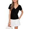 imageCUPSHE Womens Summer Tops Knit V Neck Short Sleeves Twist Knotted Off Shoulder T Shirts TopBlack