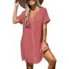 imageCUPSHE Womens V Neck Ruffled Cover Up Button Down Bathing Suit Beach Dress with Short SleevesRedpink