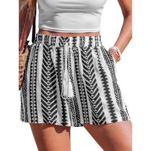 imageCUPSHE Womens Summer Beach Shorts High Waist Drawstring Wide Leg Printed Casual Shorts with PocketsBlack and White