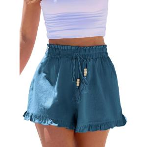 imageCUPSHE Womens Summer Beach Shorts High Waist Drawstring Wide Leg Printed Casual Shorts with PocketsBlue