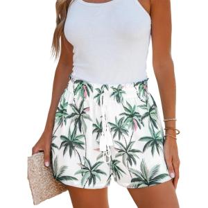 imageCUPSHE Womens Summer Beach Shorts High Waist Drawstring Wide Leg Printed Casual Shorts with PocketsPalm Tree Print