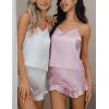 imageCUPSHE Silk Lingerie for Women Sexy Sleepwear 2 Piece Satin Pajama Shorts Set Sexy PJ SetA1white