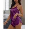 imageCUPSHE Silk Lingerie for Women Sexy Sleepwear 2 Piece Satin Pajama Shorts Set Sexy PJ SetDark Purple