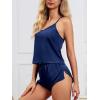 imageCUPSHE Silk Lingerie for Women Sexy Sleepwear 2 Piece Satin Pajama Shorts Set Sexy PJ SetNavy Blue