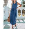 imageCUPSHE Women Knit Summer Dress Cover Up Crew Neck Elastic Waist Side Slit Midi Casual Sundress Beach Cover Up DressesBlue