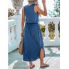 imageCUPSHE Women Knit Summer Dress Cover Up Crew Neck Elastic Waist Side Slit Midi Casual Sundress Beach Cover Up DressesBlue