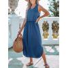 imageCUPSHE Women Knit Summer Dress Cover Up Crew Neck Elastic Waist Side Slit Midi Casual Sundress Beach Cover Up DressesBlue