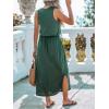 imageCUPSHE Women Knit Summer Dress Cover Up Crew Neck Elastic Waist Side Slit Midi Casual Sundress Beach Cover Up DressesGreen
