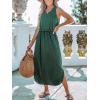 imageCUPSHE Women Knit Summer Dress Cover Up Crew Neck Elastic Waist Side Slit Midi Casual Sundress Beach Cover Up DressesGreen