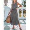 imageCUPSHE Women Knit Summer Dress Cover Up Crew Neck Elastic Waist Side Slit Midi Casual Sundress Beach Cover Up DressesGrey