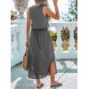 imageCUPSHE Women Knit Summer Dress Cover Up Crew Neck Elastic Waist Side Slit Midi Casual Sundress Beach Cover Up DressesGrey
