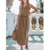 imageCUPSHE Women Knit Summer Dress Cover Up Crew Neck Elastic Waist Side Slit Midi Casual Sundress Beach Cover Up DressesKhaki