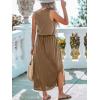 imageCUPSHE Women Knit Summer Dress Cover Up Crew Neck Elastic Waist Side Slit Midi Casual Sundress Beach Cover Up DressesKhaki