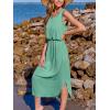 imageCUPSHE Women Knit Summer Dress Cover Up Crew Neck Elastic Waist Side Slit Midi Casual Sundress Beach Cover Up DressesLight Green
