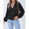imageCUPSHE Women Long Lantern Sleeve Shirts Tops Dressy Casual Loose Fit V Neck BlousesBlack