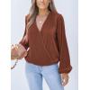 imageCUPSHE Women Long Lantern Sleeve Shirts Tops Dressy Casual Loose Fit V Neck BlousesBrown