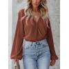 imageCUPSHE Women Long Lantern Sleeve Shirts Tops Dressy Casual Loose Fit V Neck BlousesBrown
