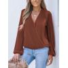 imageCUPSHE Women Long Lantern Sleeve Shirts Tops Dressy Casual Loose Fit V Neck BlousesBrown
