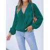 imageCUPSHE Women Long Lantern Sleeve Shirts Tops Dressy Casual Loose Fit V Neck BlousesDark Green