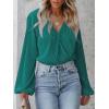 imageCUPSHE Women Long Lantern Sleeve Shirts Tops Dressy Casual Loose Fit V Neck BlousesDark Green