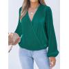 imageCUPSHE Women Long Lantern Sleeve Shirts Tops Dressy Casual Loose Fit V Neck BlousesDark Green