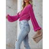 imageCUPSHE Women Long Lantern Sleeve Shirts Tops Dressy Casual Loose Fit V Neck BlousesFuchsia