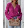 imageCUPSHE Women Long Lantern Sleeve Shirts Tops Dressy Casual Loose Fit V Neck BlousesFuchsia