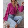 imageCUPSHE Women Long Lantern Sleeve Shirts Tops Dressy Casual Loose Fit V Neck BlousesFuchsia