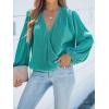 imageCUPSHE Women Long Lantern Sleeve Shirts Tops Dressy Casual Loose Fit V Neck BlousesGreen