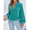 imageCUPSHE Women Long Lantern Sleeve Shirts Tops Dressy Casual Loose Fit V Neck BlousesGreen