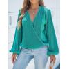imageCUPSHE Women Long Lantern Sleeve Shirts Tops Dressy Casual Loose Fit V Neck BlousesGreen