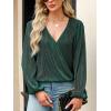 imageCUPSHE Women Long Lantern Sleeve Shirts Tops Dressy Casual Loose Fit V Neck BlousesMalachite Green