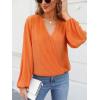 imageCUPSHE Women Long Lantern Sleeve Shirts Tops Dressy Casual Loose Fit V Neck BlousesOrange