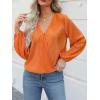 imageCUPSHE Women Long Lantern Sleeve Shirts Tops Dressy Casual Loose Fit V Neck BlousesOrange