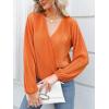 imageCUPSHE Women Long Lantern Sleeve Shirts Tops Dressy Casual Loose Fit V Neck BlousesOrange