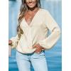 imageCUPSHE Women Long Lantern Sleeve Shirts Tops Dressy Casual Loose Fit V Neck BlousesWhite