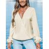 imageCUPSHE Women Long Lantern Sleeve Shirts Tops Dressy Casual Loose Fit V Neck BlousesWhite