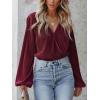 imageCUPSHE Women Long Lantern Sleeve Shirts Tops Dressy Casual Loose Fit V Neck BlousesWine
