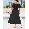 imageCUPSHE Women Ruffle Floral Maxi Summer Dress Off Shoulder Short Sleeve Backless Flounce Bodice Slit Hem Beach DressesBlack