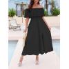 imageCUPSHE Women Ruffle Floral Maxi Summer Dress Off Shoulder Short Sleeve Backless Flounce Bodice Slit Hem Beach DressesBlack