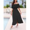 imageCUPSHE Women Ruffle Floral Maxi Summer Dress Off Shoulder Short Sleeve Backless Flounce Bodice Slit Hem Beach DressesBlack