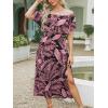 imageCUPSHE Women Ruffle Floral Maxi Summer Dress Off Shoulder Short Sleeve Backless Flounce Bodice Slit Hem Beach DressesBlack Leaf