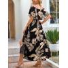imageCUPSHE Women Ruffle Floral Maxi Summer Dress Off Shoulder Short Sleeve Backless Flounce Bodice Slit Hem Beach DressesBlack Tropical