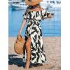 imageCUPSHE Women Ruffle Floral Maxi Summer Dress Off Shoulder Short Sleeve Backless Flounce Bodice Slit Hem Beach DressesBlack White